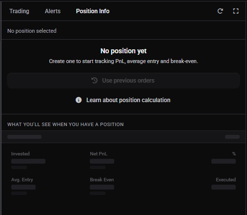 The notice shown for a market you’ve traded on outside Altrady: no trades recorded since the account was added, with a prompt to import trade history from the exchange.