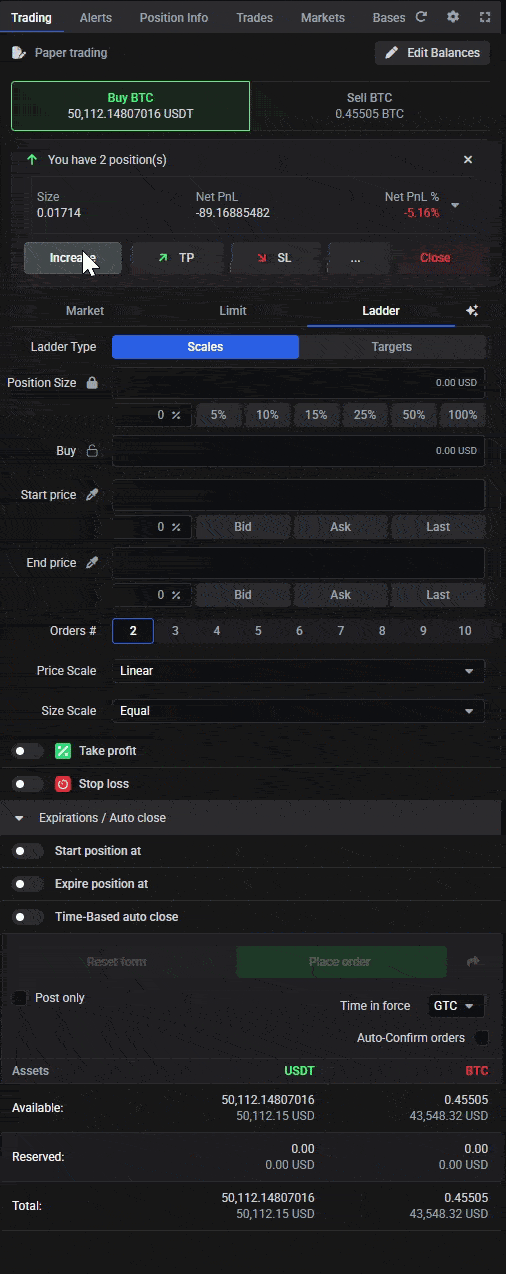 Adjusting the total position size across the entry orders
