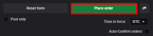 The Place order button at the bottom of the trading widget, clicked to save your changes