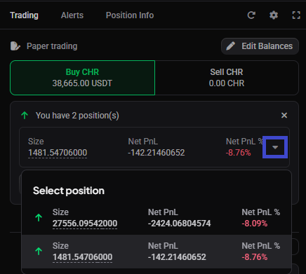 Selecting which of several open positions on a market the controls will act on