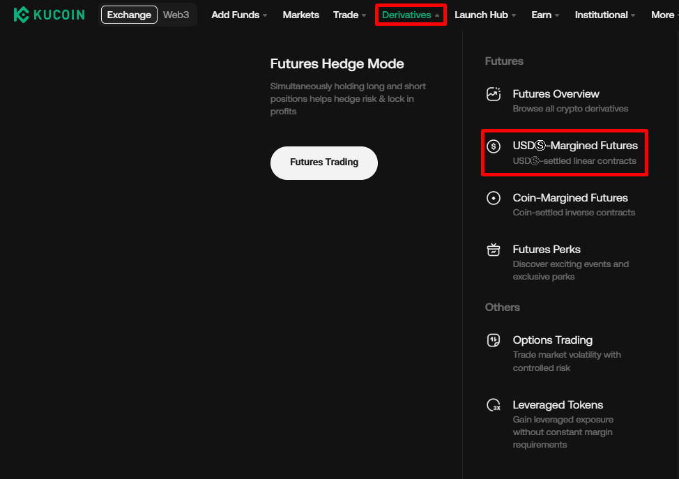 KuCoin’s derivatives (Futures) trading section