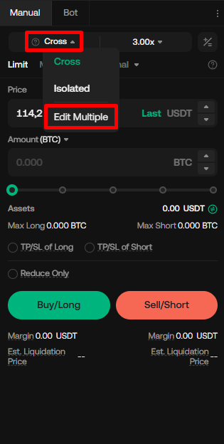 The margin-mode dropdown with Edit Multiple selected