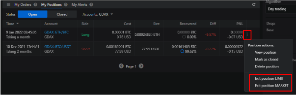 Exiting a regular futures order from the My Positions 3-dot menu