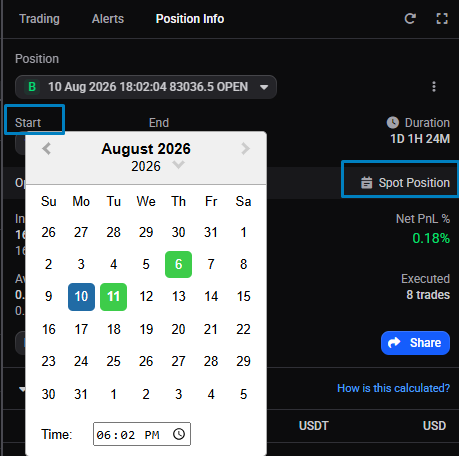 Editing a manual position’s start date so it holds the right trades.