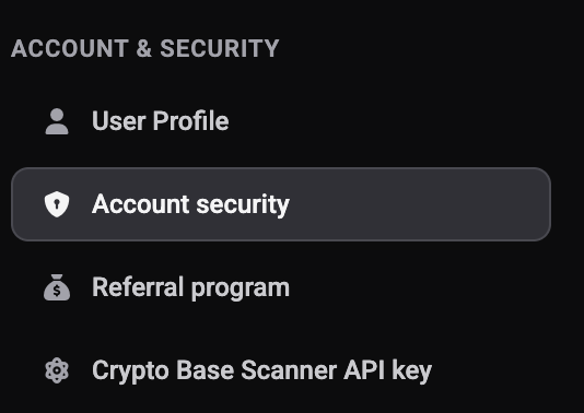 Altrady Settings sidebar with Account security selected under the Account & Security group