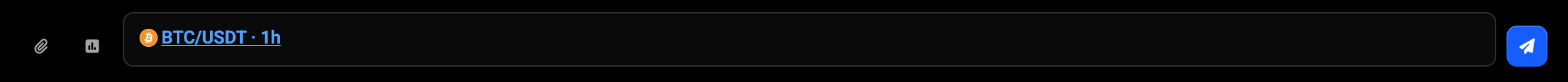 The message box with a linked market chip reading BTC/USDT 1h ready to send