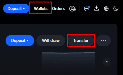 The transfer control on MEXC for moving funds between the spot and futures wallets