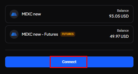 The Connect button in Altrady’s exchange account form